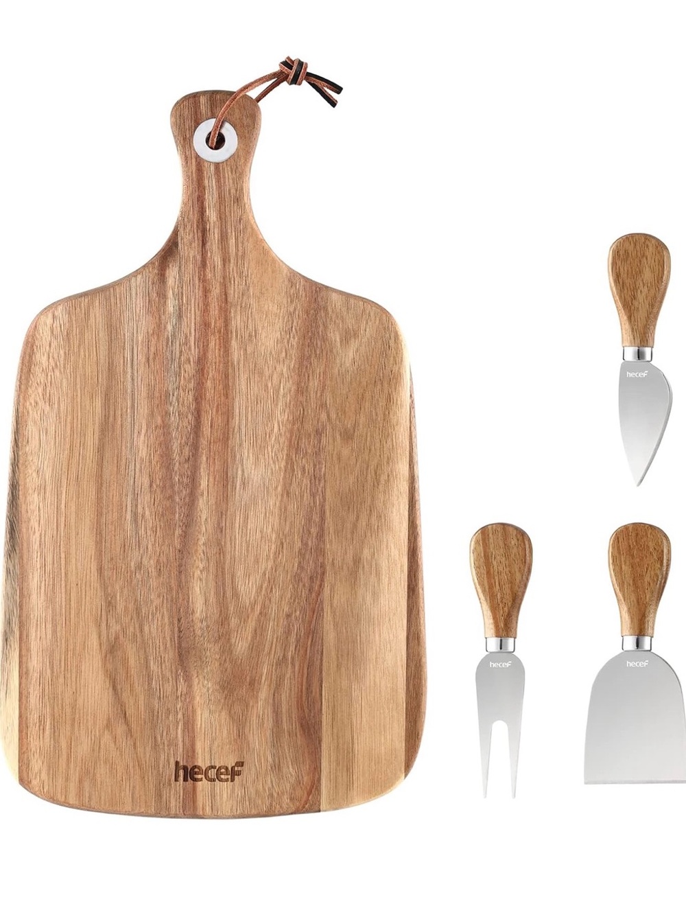 Hecef Wood Cheese Board with 3-Piece Serving Tools - Natural Acacia Wood